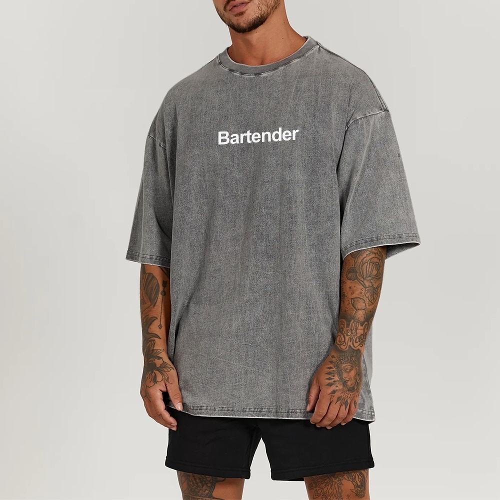 Bartender Printed Washed Vintage Short Sleeves T-Shirt-moweekender