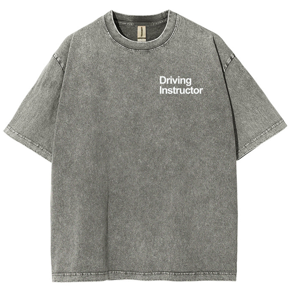 Driving Instructor Pattern Washed Vintage Short Sleeves T-Shirt-moweekender