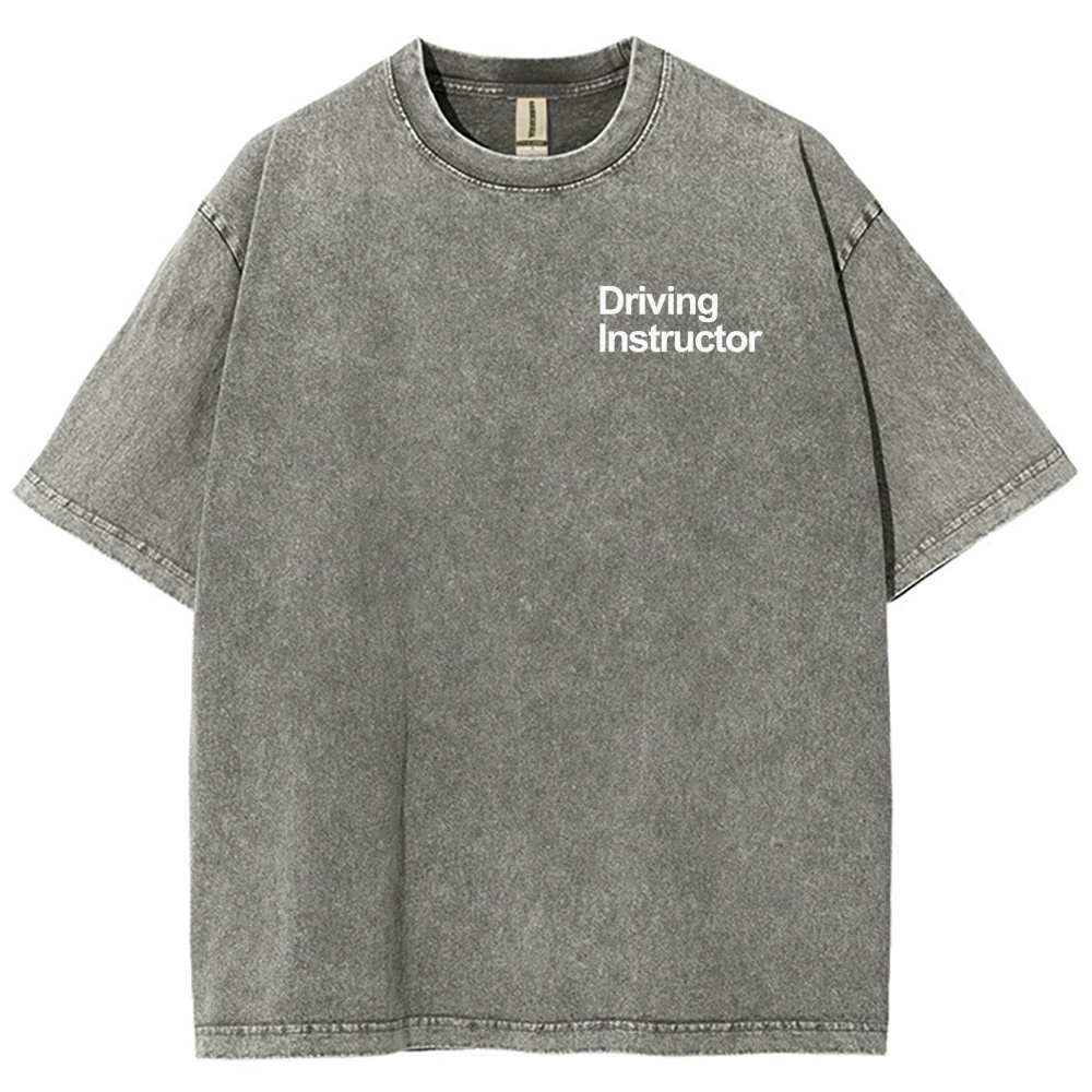 Driving Instructor Pattern Washed Vintage Short Sleeves T-Shirt-moweekender