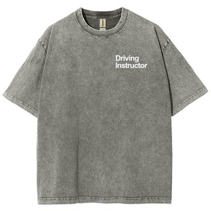 Driving Instructor Pattern Washed Vintage Short Sleeves T-Shirt-moweekender