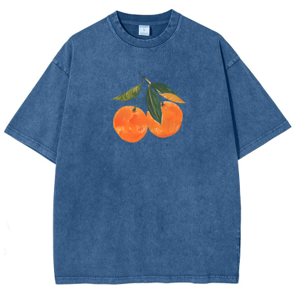 Orange Vintage Snowflake Washed T-Shirt-moweekender