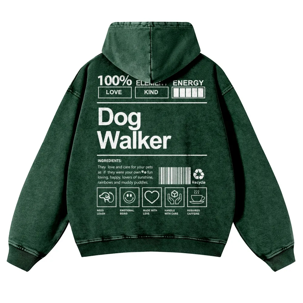 Dog Walker Printed Vintage Washed Hoodie-moweekender