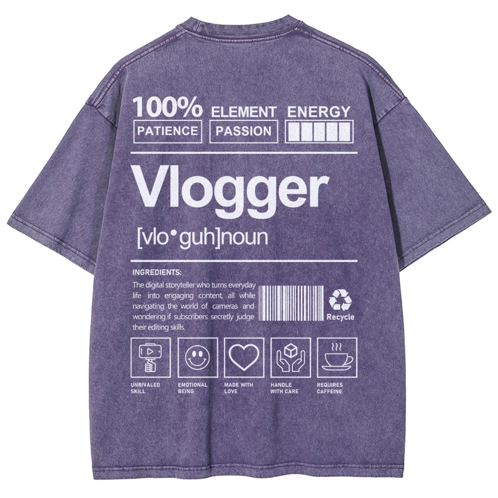 Vlogger Pattern Washed Vintage Short Sleeves T-Shirt-moweekender