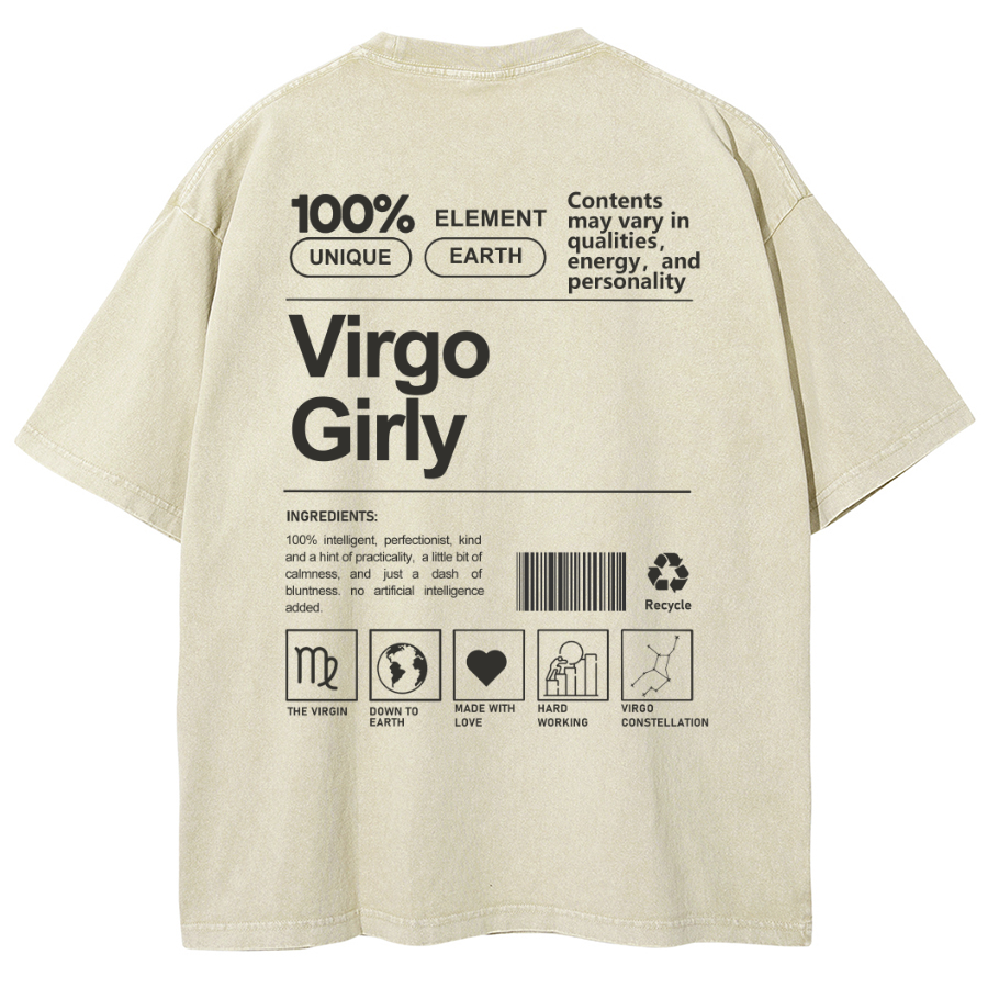 Virgo Girly Unisex Fit Washed Oversized T-Shirt-moweekender