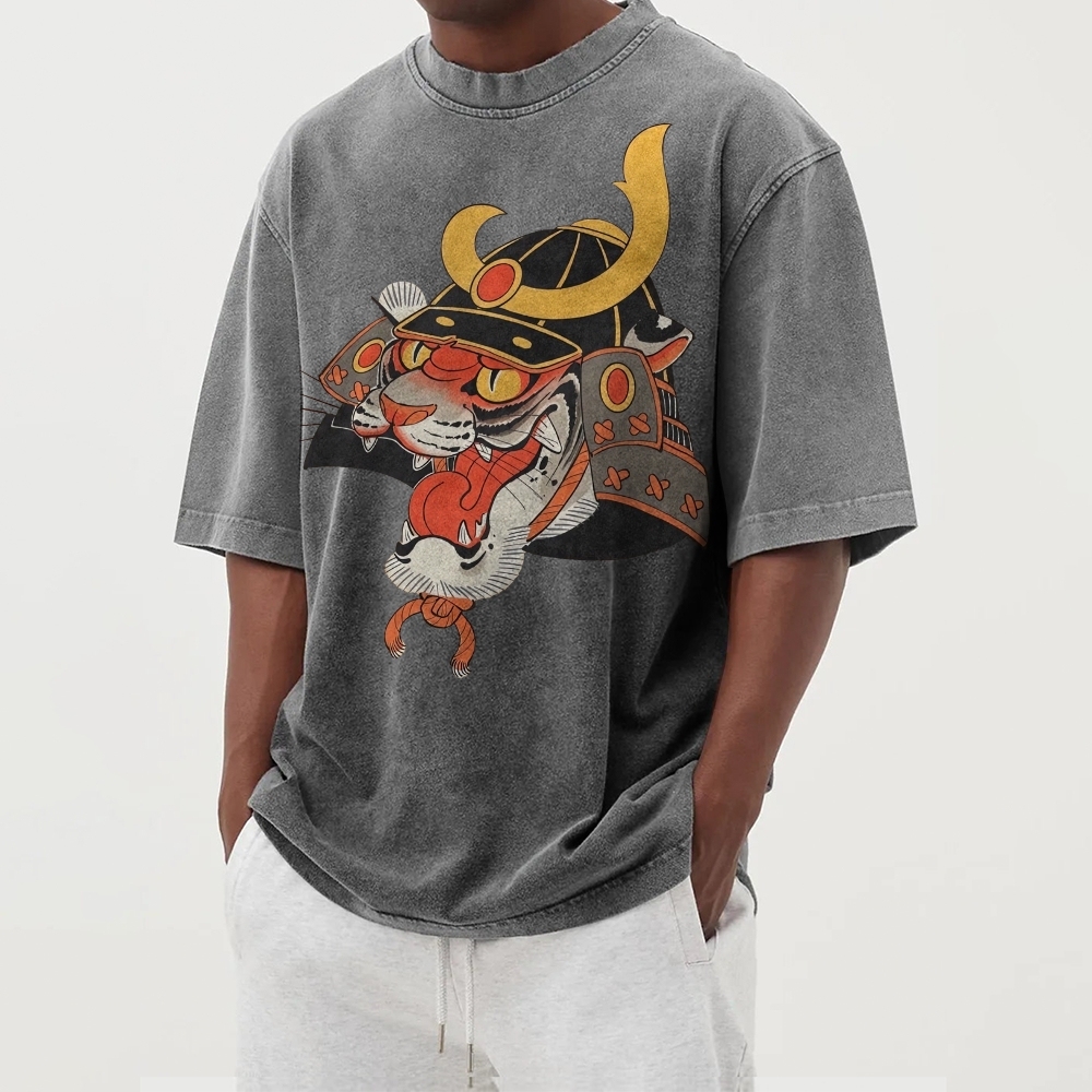Tiger Warrior Washed Vintage Short Sleeves T-Shirt-moweekender