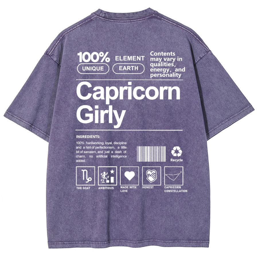 Capricorn Girly Unisex Fit Washed Oversized T-Shirt-moweekender