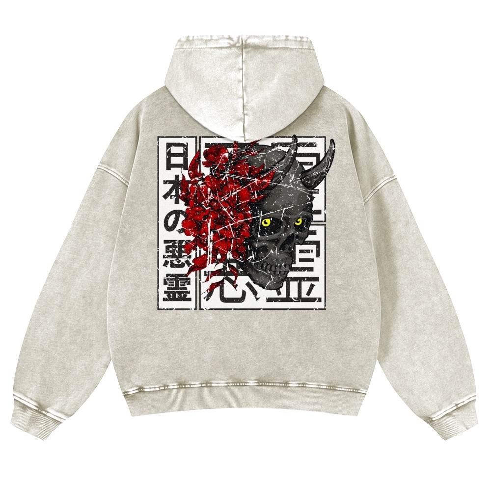 Japanese Ancient Devil Casual Vintage Washed Hoodie-moweekender