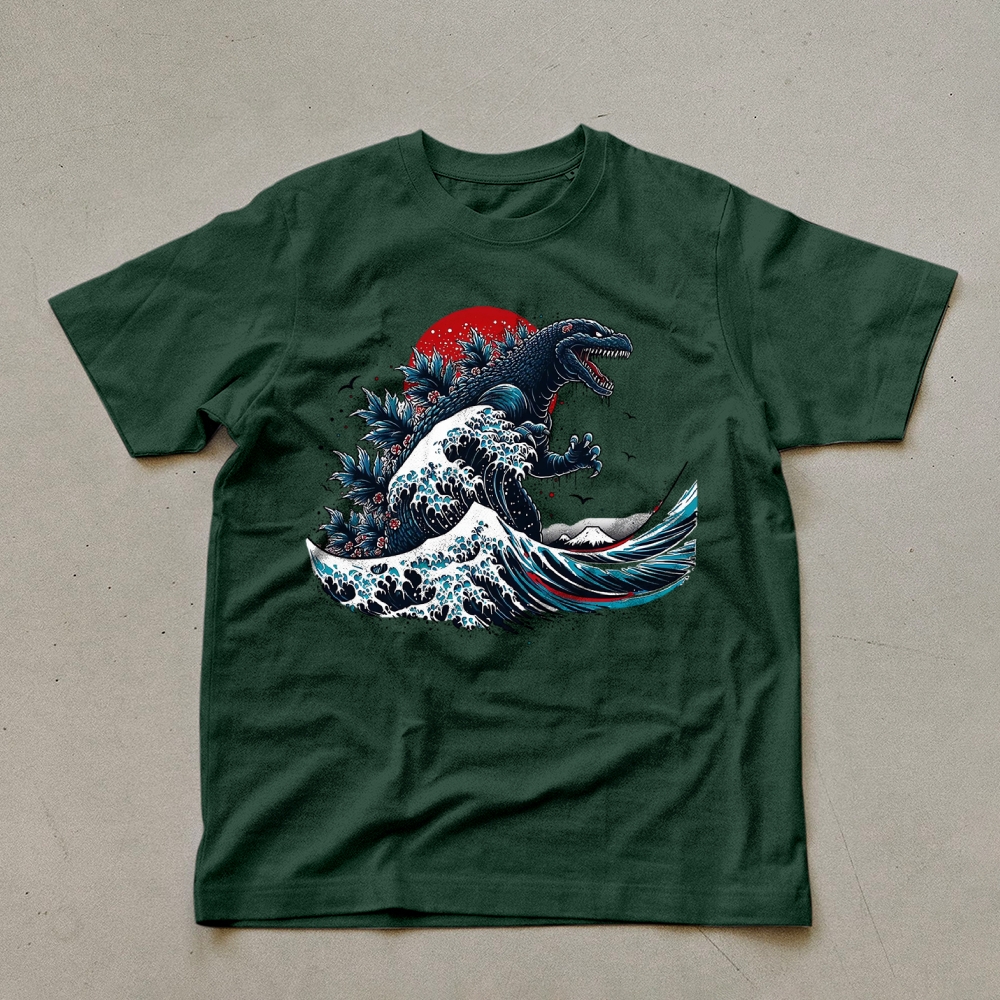 Godzilla Wave Ukiyoe Pattern Unisex Prints T-Shirt-moweekender