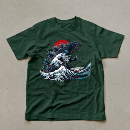 Godzilla Wave Ukiyoe Pattern Unisex Prints T-Shirt-moweekender