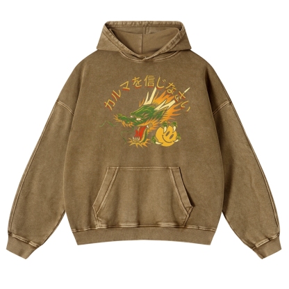 Japanese Dragon Pearl Pattern Vintage Washed Hoodie-moweekender