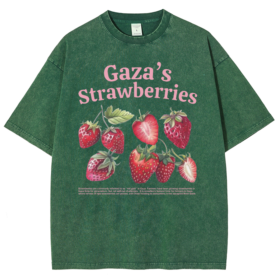 Gaza's Strawberries Fruits Unisex Fit Washed Oversized T-Shirt-moweekender