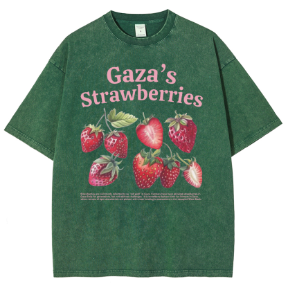 Gaza's Strawberries Fruits Unisex Fit Washed Oversized T-Shirt-moweekender