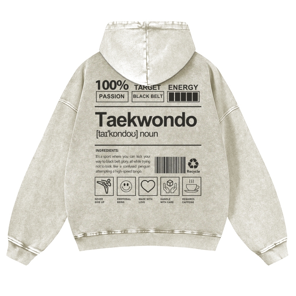 Taekwondo Printed Vintage Washed Hoodie-moweekender