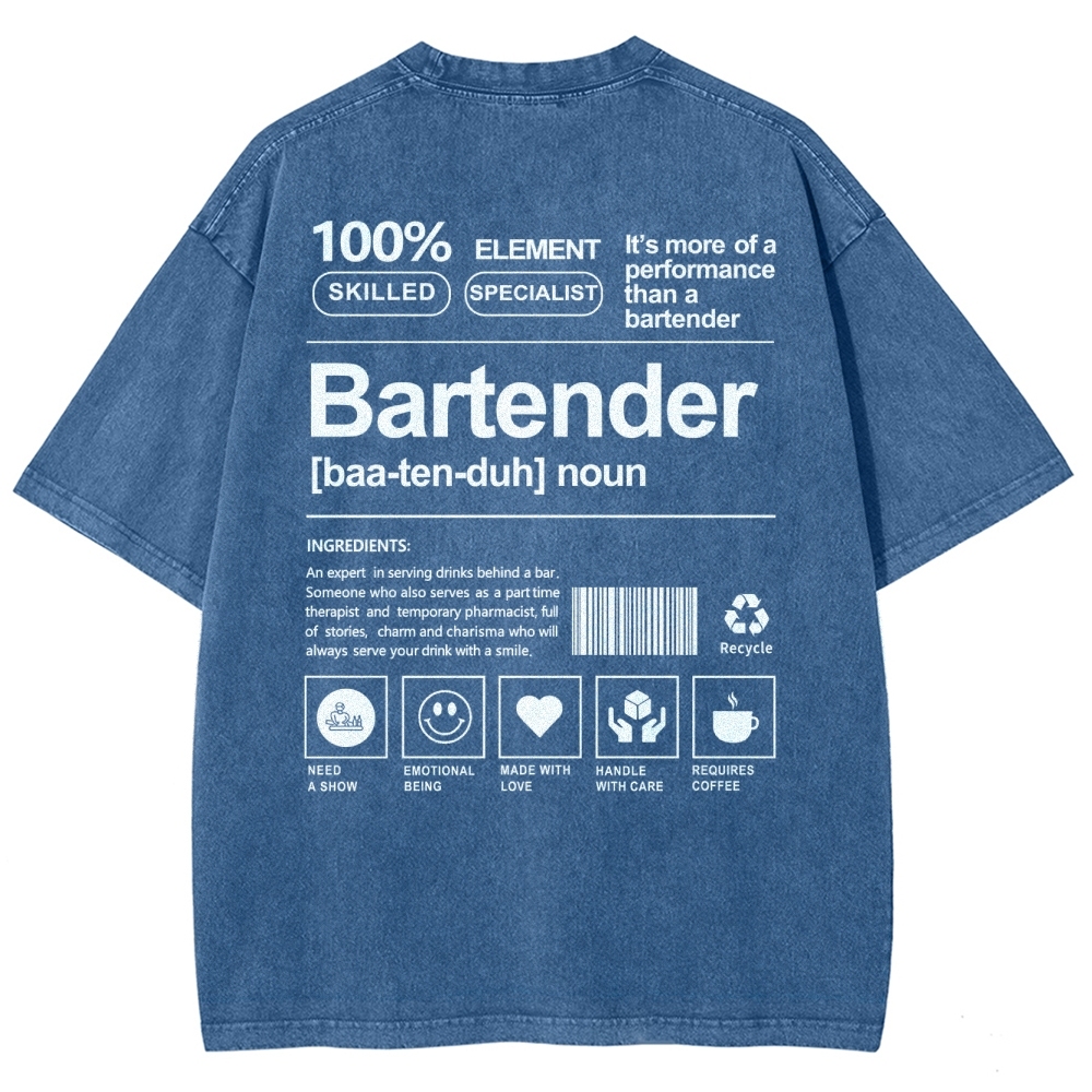 Bartender Printed Washed Vintage Short Sleeves T-Shirt-moweekender