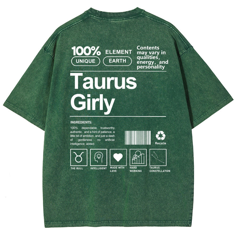 Taurus Girly Unisex Fit Washed T-Shirt-moweekender