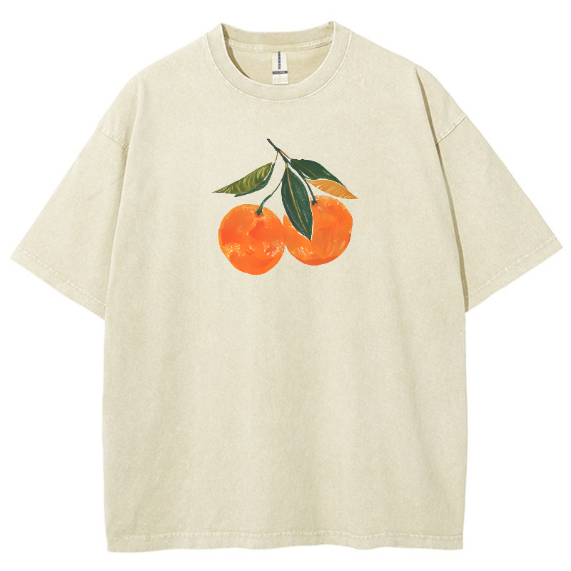 Orange Vintage Snowflake Washed T-Shirt-moweekender