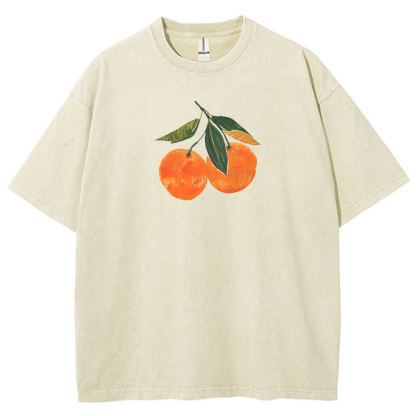 Orange Vintage Snowflake Washed T-Shirt-moweekender