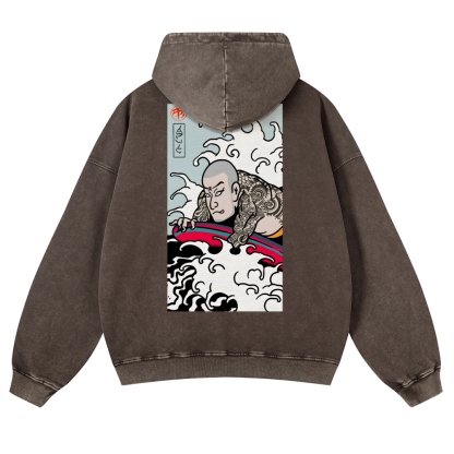 Japanese Surfing Ukiyoe Vintage Washed Hoodie-moweekender
