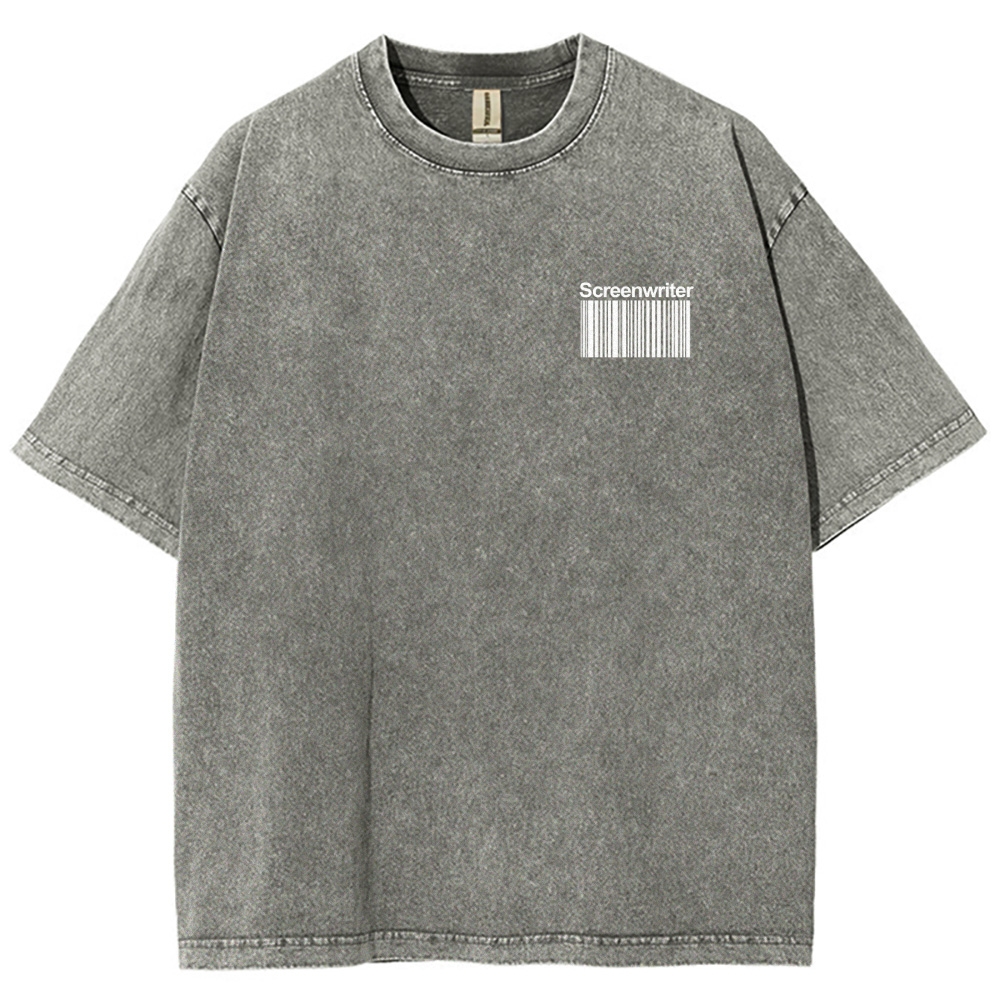 Screenwriter Pattern Washed Vintage Short Sleeves T-Shirt-moweekender