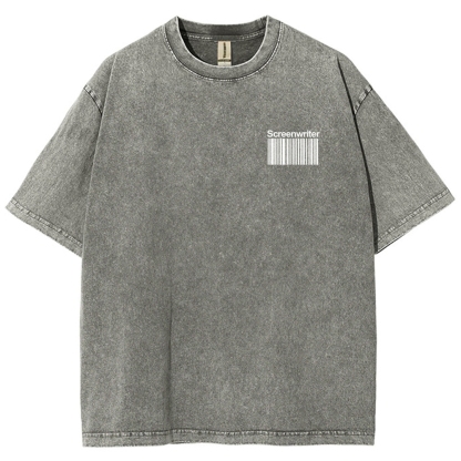 Screenwriter Pattern Washed Vintage Short Sleeves T-Shirt-moweekender