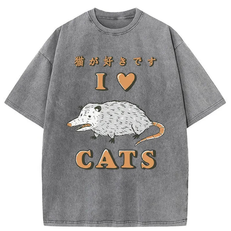 I Like Cats Washed Vintage T-Shirt-moweekender
