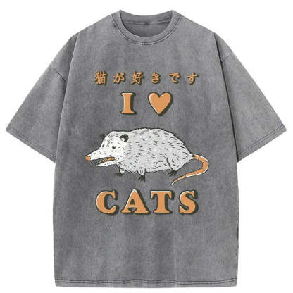 I Like Cats Washed Vintage T-Shirt-moweekender