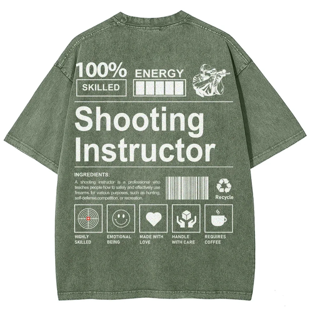 Shooting Instructor Pattern Washed Vintage Short Sleeves T-Shirt-moweekender