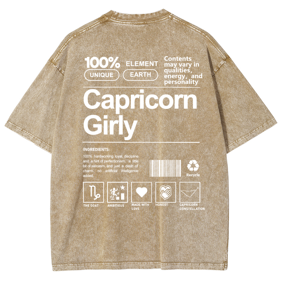 Capricorn Girly Unisex Fit Washed Oversized T-Shirt-moweekender