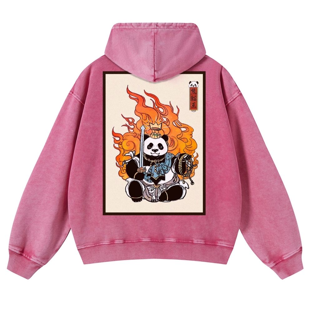 Fire Panda King Pattern Vintage Washed Hoodie-moweekender