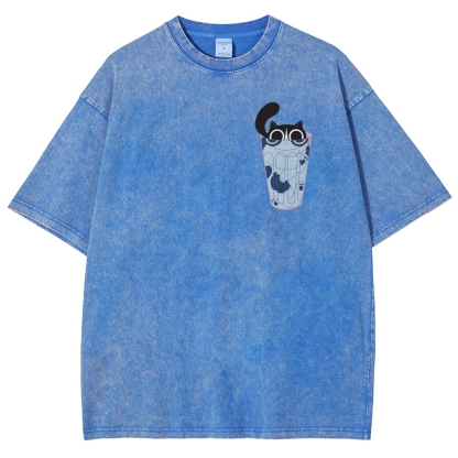 Cute Cat Unisex Fit Washed T-Shirt-moweekender