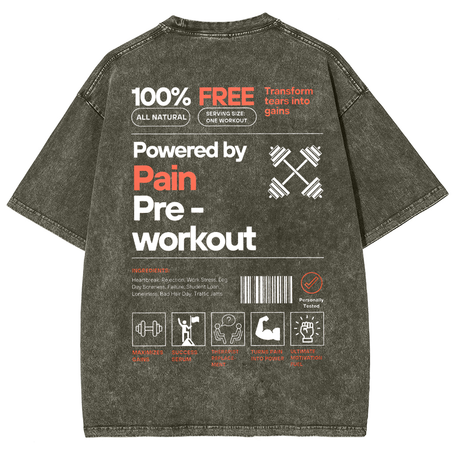 Powered by PainPre-workout Unisex Printed Retro Washed Short Sleeved T-Shirt-moweekender