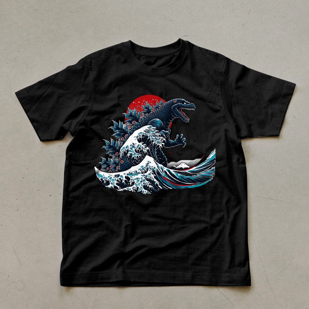 Godzilla Wave Ukiyoe Pattern Unisex Prints T-Shirt-moweekender