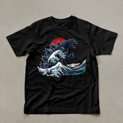 Godzilla Wave Ukiyoe Pattern Unisex Prints T-Shirt-moweekender