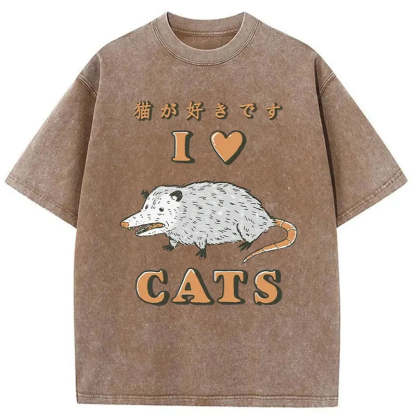 I Like Cats Washed Vintage T-Shirt-moweekender