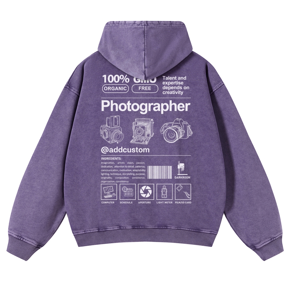Photographer Addcustom Casual Washed Hoodie