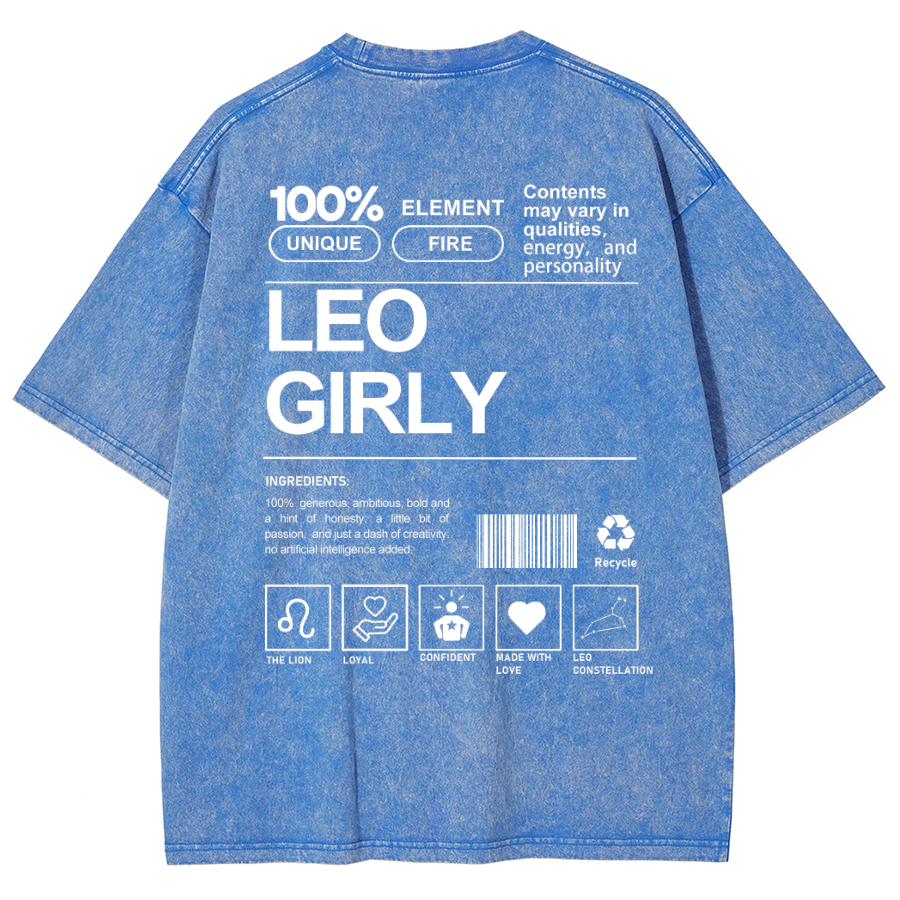 Leo Girly Unisex Fit Washed Oversized T-Shirt-moweekender