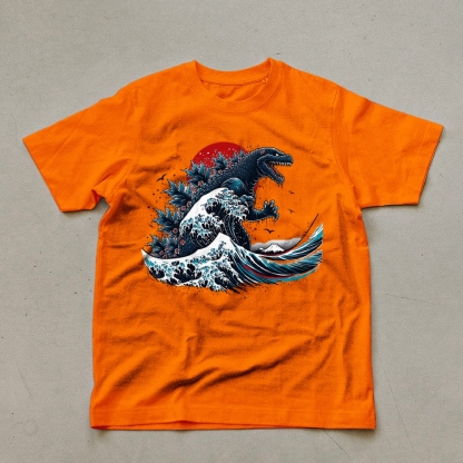 Godzilla Wave Ukiyoe Pattern Unisex Prints T-Shirt-moweekender