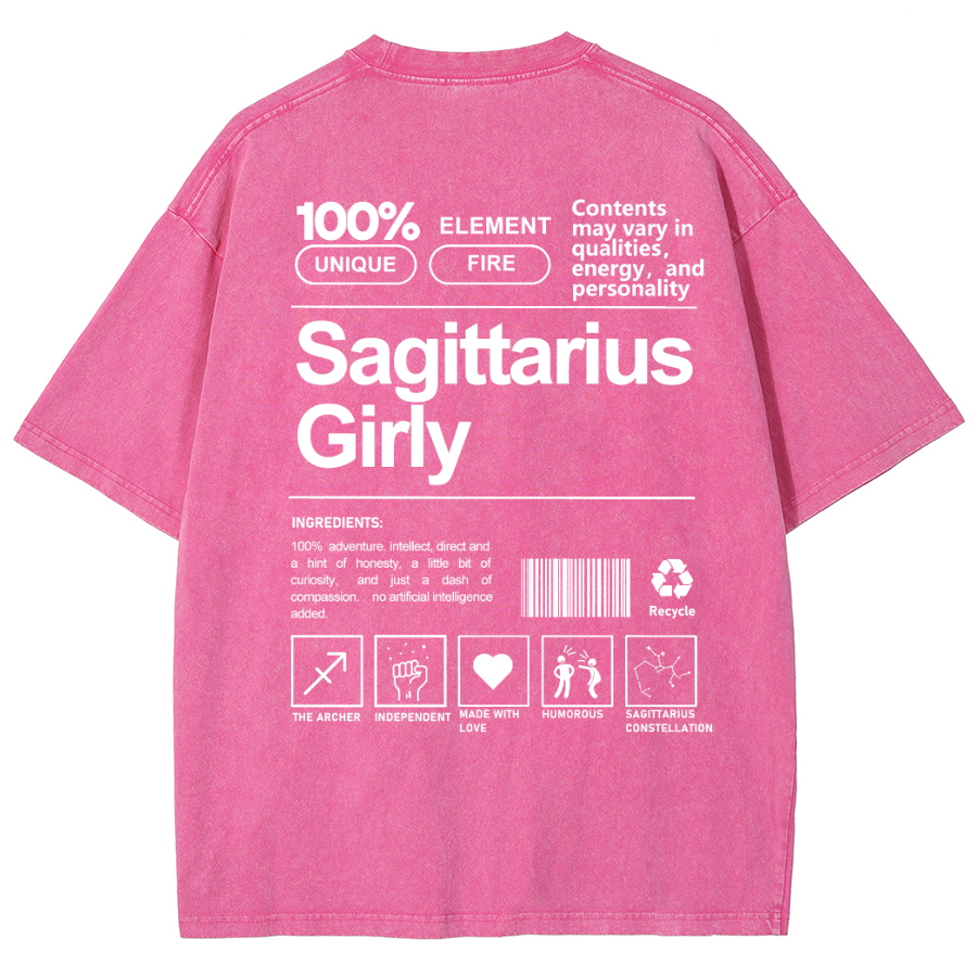 Sagittarius Girly Unisex Fit Washed Oversized T-Shirt-moweekender