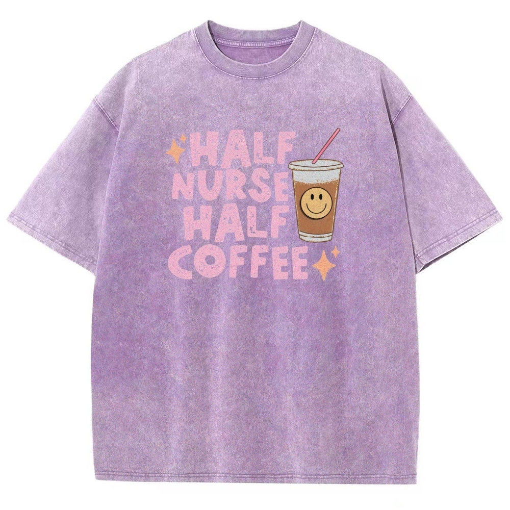 Half Coffee Unisex Fit Washed T-Shirt