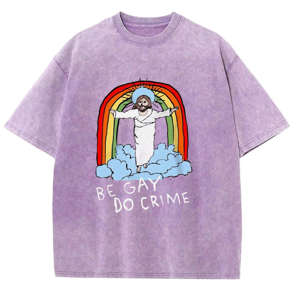 Be Gay Do Crime Vintage Snowflake Washed T-Shirt-moweekender