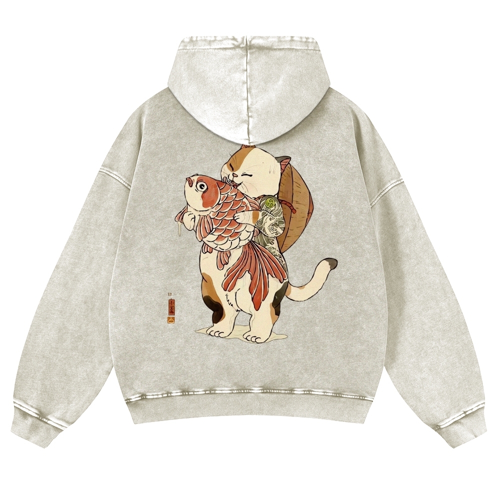 Japanese Cat Story Vintage Washed Hoodie-moweekender