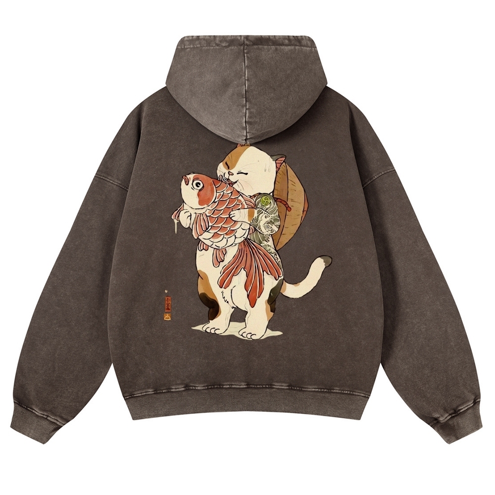 Japanese Cat Story Vintage Washed Hoodie-moweekender
