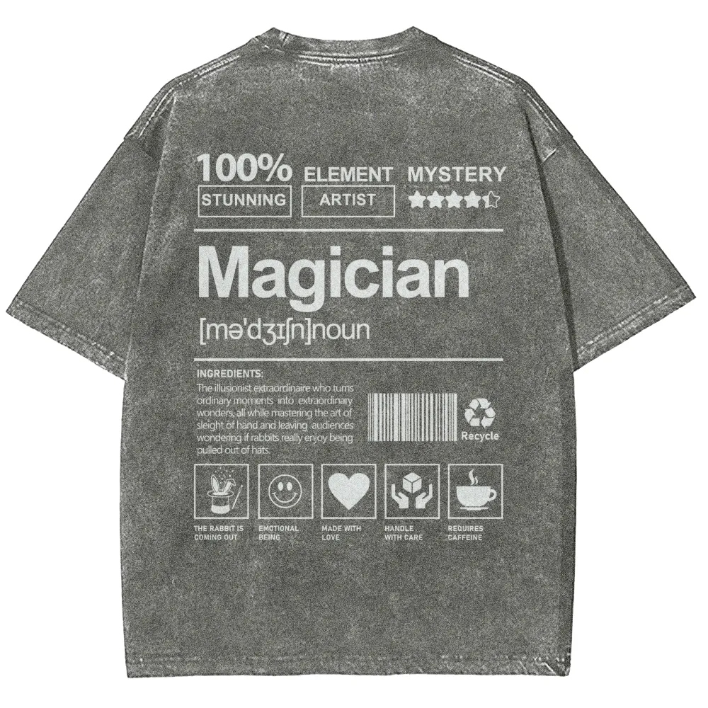 Magician Pattern Washed Vintage Short Sleeves T-Shirt-moweekender