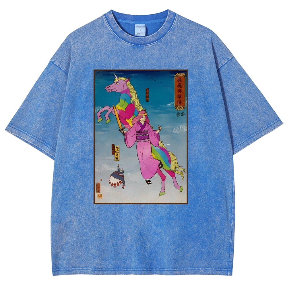 Hero Story Pink Unicorn Washed Vintage Short Sleeves T-Shirt-moweekender