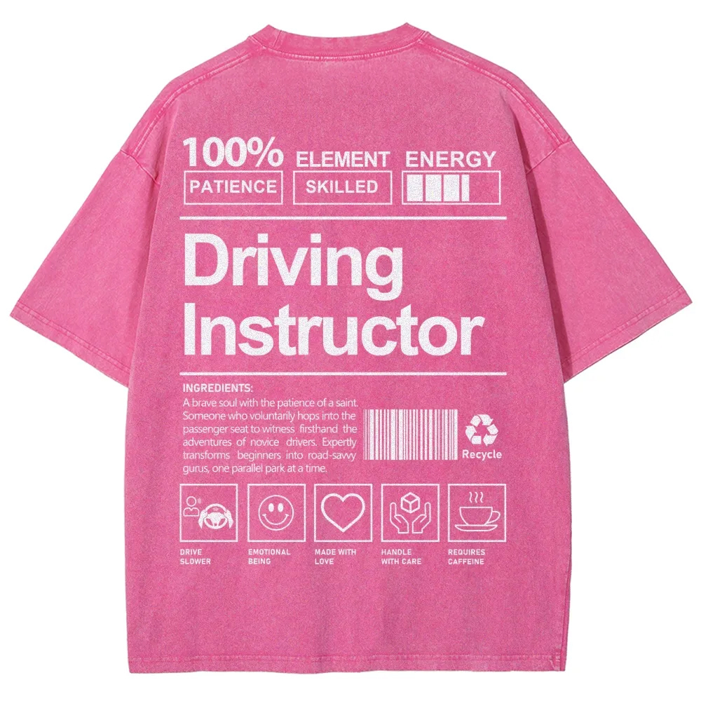 Driving Instructor Pattern Washed Vintage Short Sleeves T-Shirt-moweekender