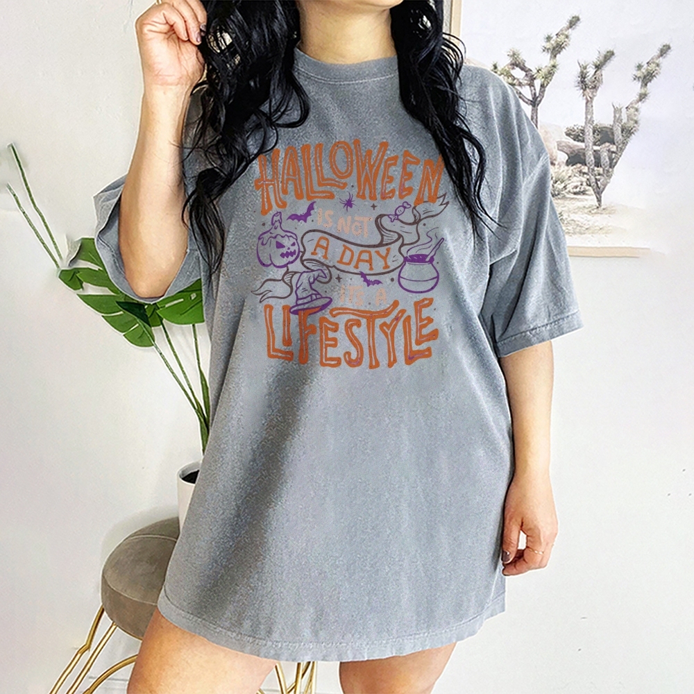 Halloween is life Cotton Short-Sleeved T-Shirt-moweekender