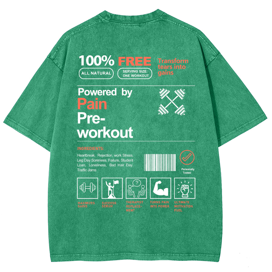 Powered By Painpre-Workout Unisex Fit Washed Oversized T-Shirt-moweekender