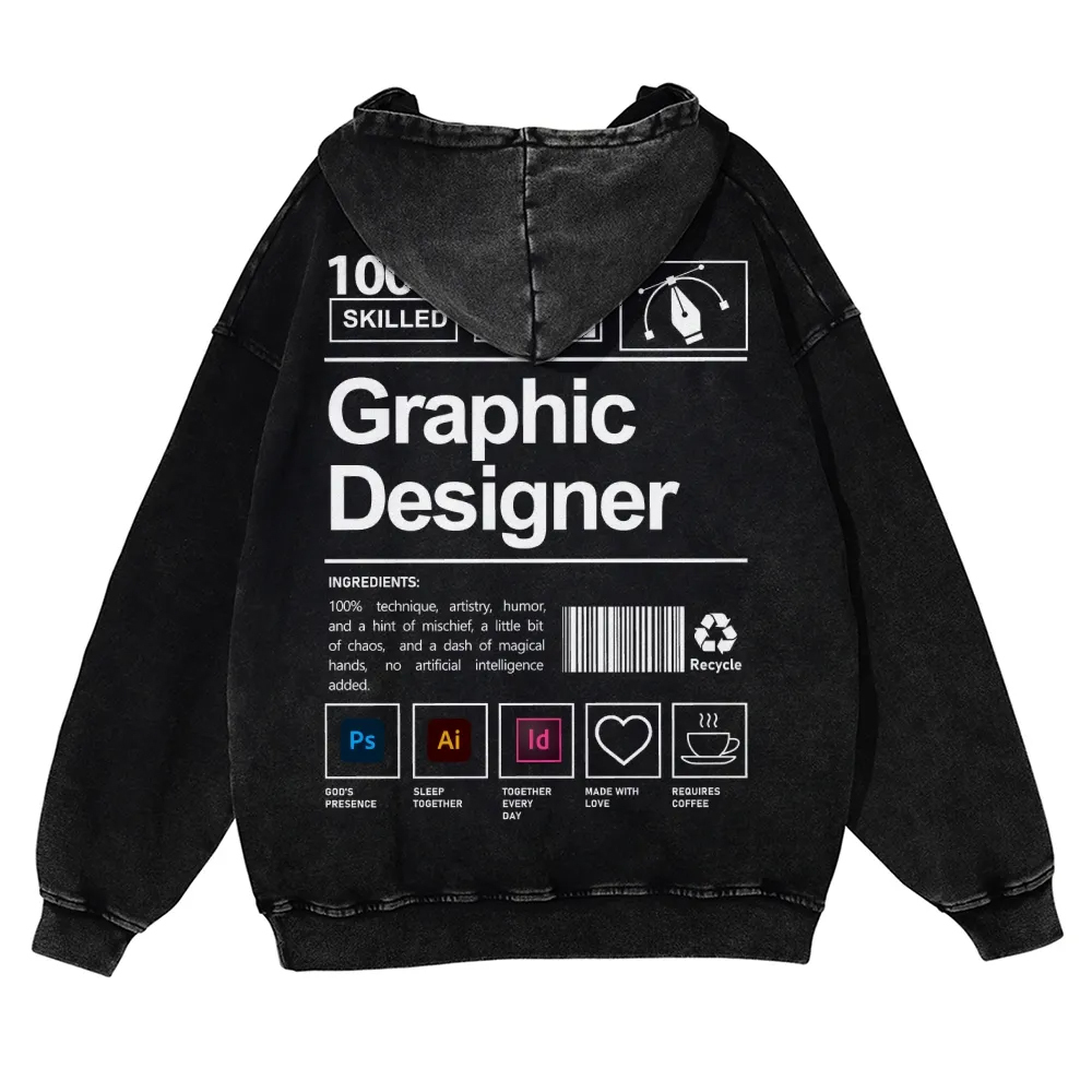 Graphic Designer Printed Vintage Washed Hoodie-moweekender