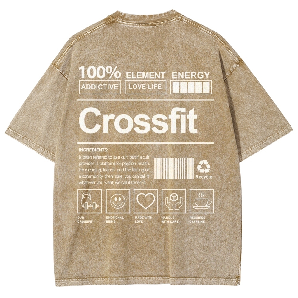 Crossfit Pattern Washed Vintage Short Sleeves T-Shirt-moweekender