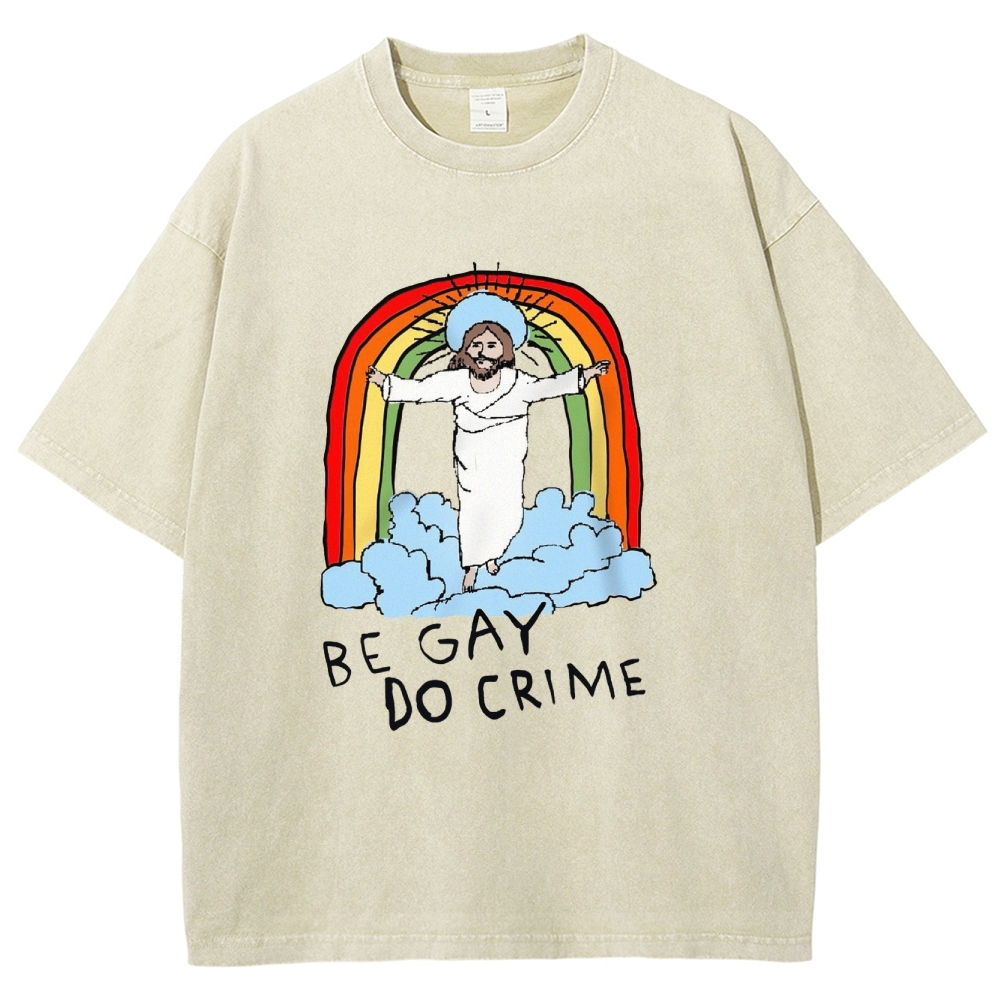Be Gay Do Crime Vintage Snowflake Washed T-Shirt-moweekender